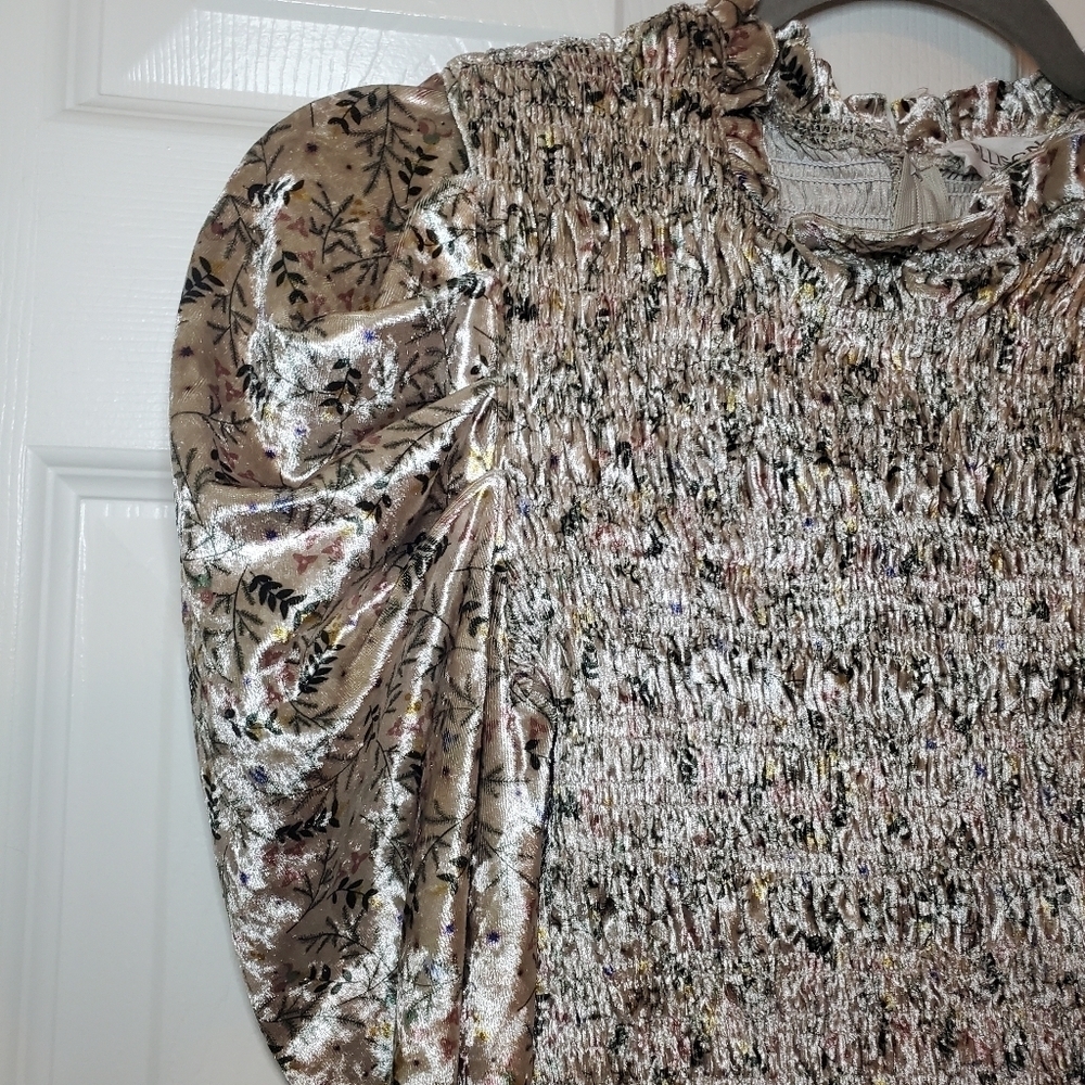 Allison New York Floral Velvet Blouse ruffles Sz XS - Picture 3 of 10